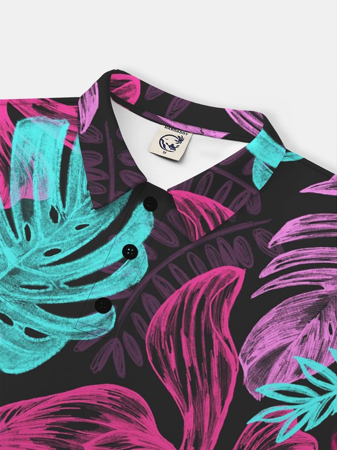 Moisture Wicking Tropical Plants Leaves Short Sleeve Golf Polo