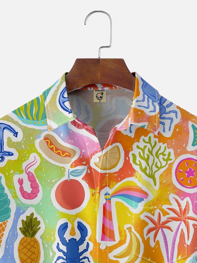 Moisture Wicking Ocean Lobster Crab Ombre Chest Pocket Hawaiian Shirt