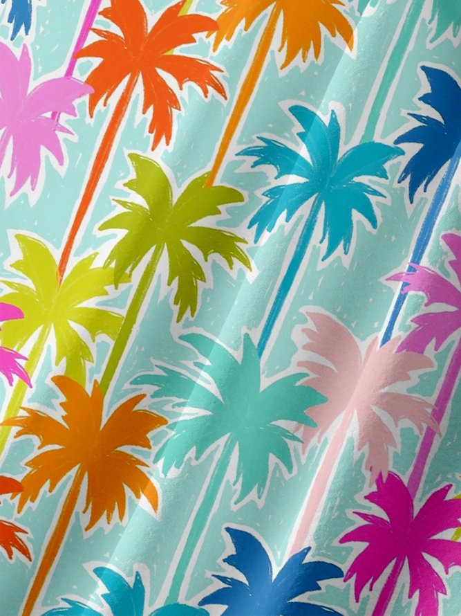 Moisture Wicking Coconut Tree Chest Pocket Hawaiian Shirt