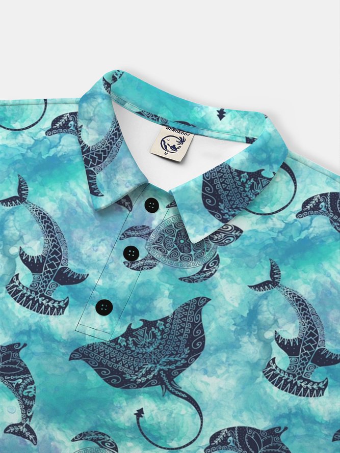 Moisture Wicking Gradient Color Marine Animals Manta Short Sleeve Golf Polo