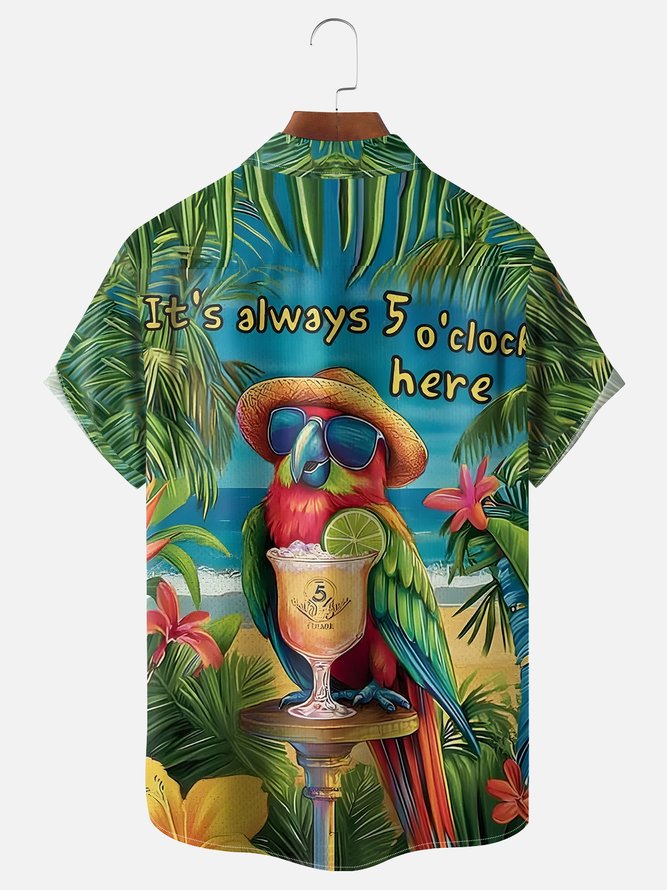 Moisture Wicking 5 O'Clock Parrot Chest Pocket Hawaiian Shirt