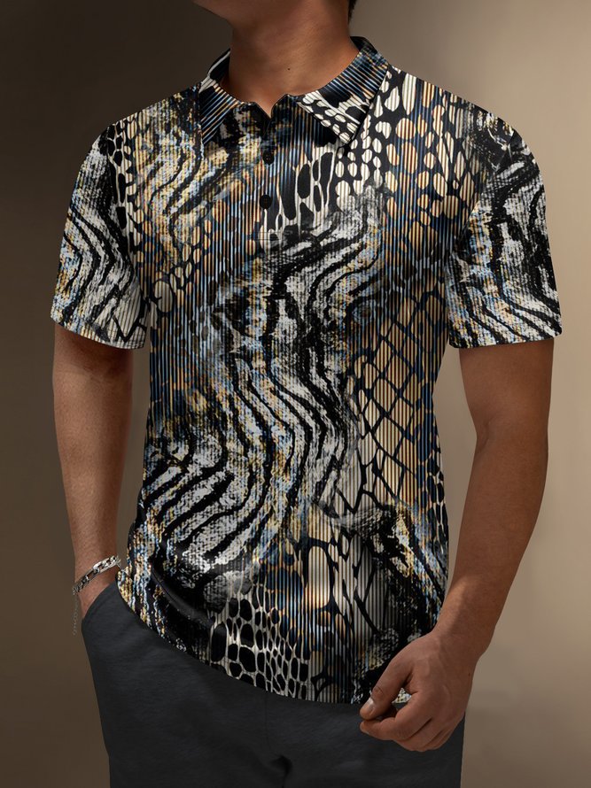 Moisture Wicking Gradient Color Abstract Leopard Short Sleeve Golf Polo