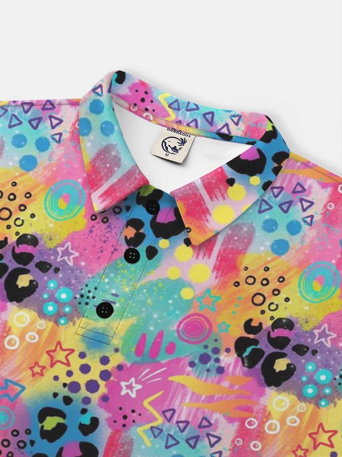 Moisture Wicking Gradient Color Abstract Leopard Short Sleeve Golf Polo