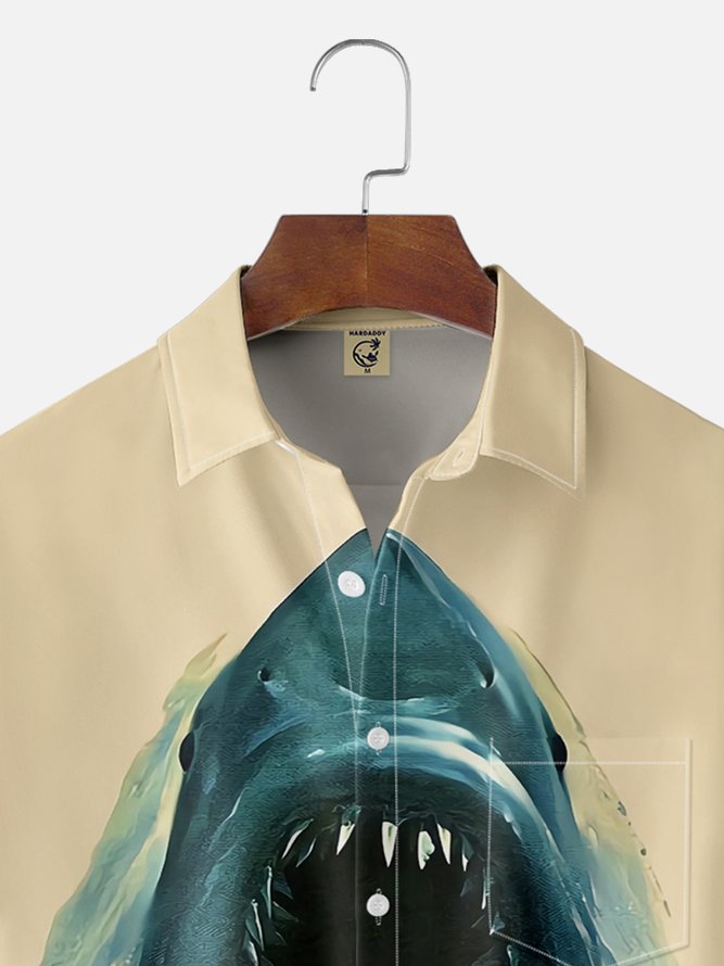 Moisture Wicking Great White Shark Chest Pocket Hawaiian Shirt