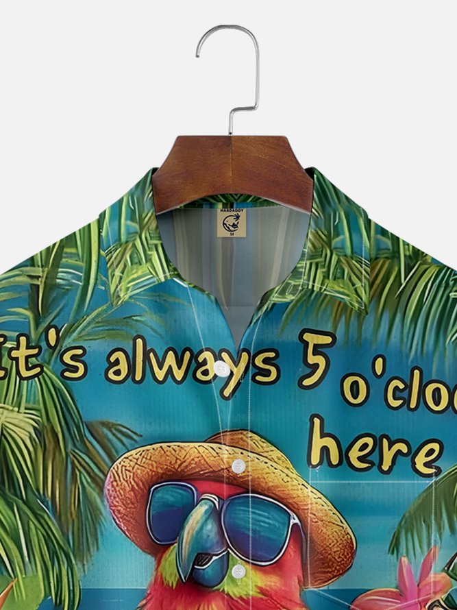 Moisture Wicking 5 O'Clock Parrot Chest Pocket Hawaiian Shirt