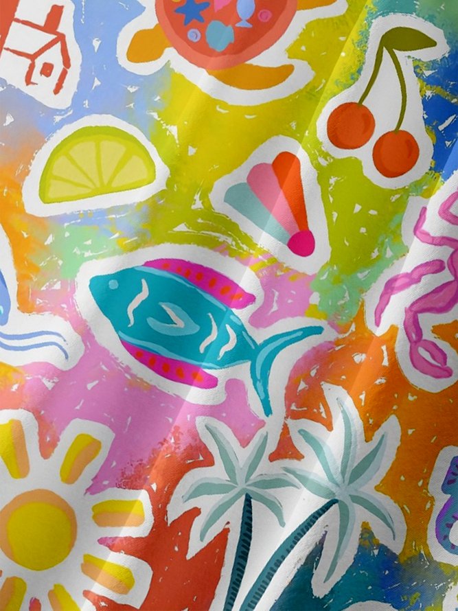 Moisture Wicking Ocean Lobster Crab Ombre Chest Pocket Hawaiian Shirt