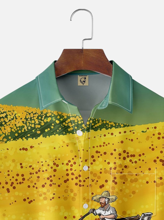 Moisture Wicking Ocean Art Painting Chest Pocket Hawaiian Shirt