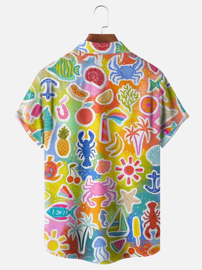 Moisture Wicking Ocean Lobster Crab Ombre Chest Pocket Hawaiian Shirt