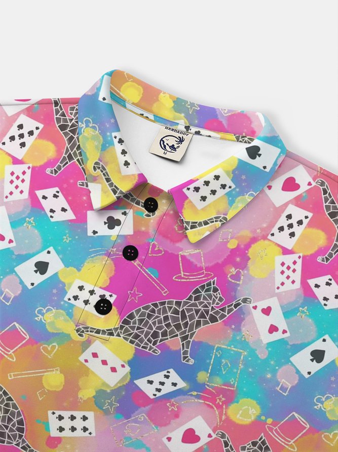 Moisture Wicking Ombre Playing Cards Geometric Cat Short Sleeve Golf Polo