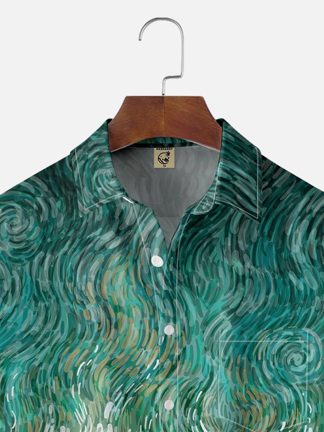 Moisture Wicking Ocean Art Painting Chest Pocket Hawaiian Shirt