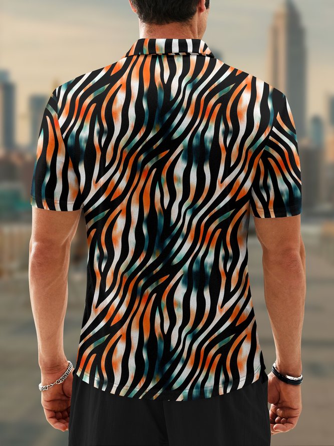 Moisture Wicking Gradient Color Zebra Print Short Sleeve Golf Polo