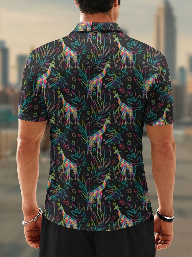 Moisture Wicking Rainbow Color Block Giraffe Short Sleeve Golf Polo