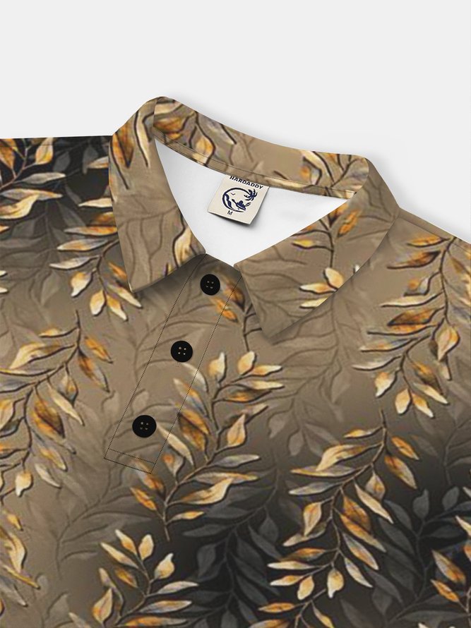 Moisture Wicking Gradient Color Leaves Short Sleeve Golf Polo