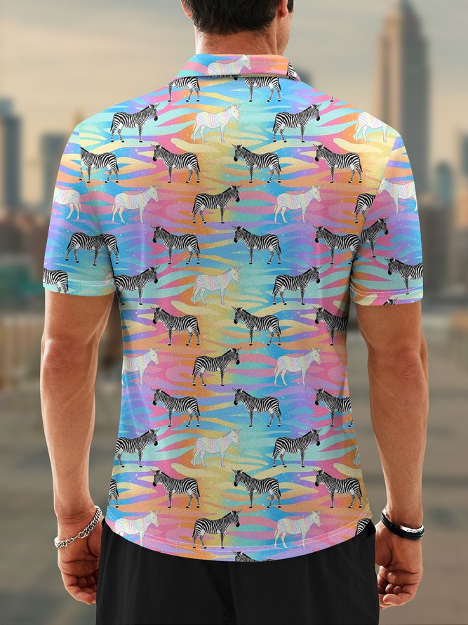 Moisture Wicking Rainbow Gradient Zebra Short Sleeve Golf Polo