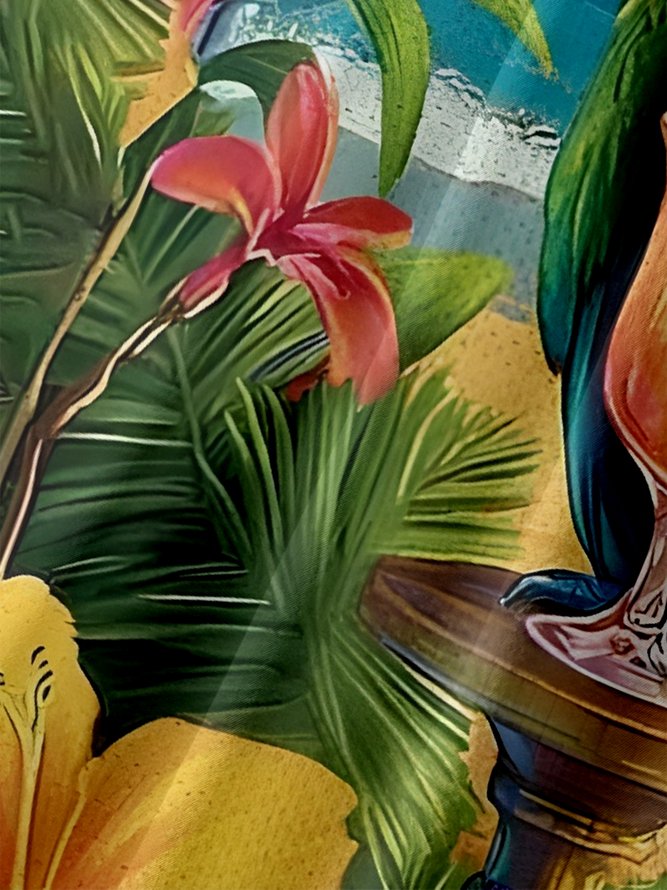 Moisture Wicking 5 O'Clock Parrot Chest Pocket Hawaiian Shirt