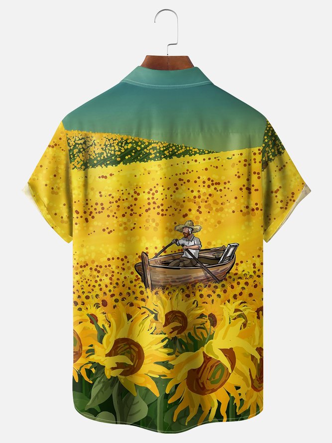 Moisture Wicking Ocean Art Painting Chest Pocket Hawaiian Shirt