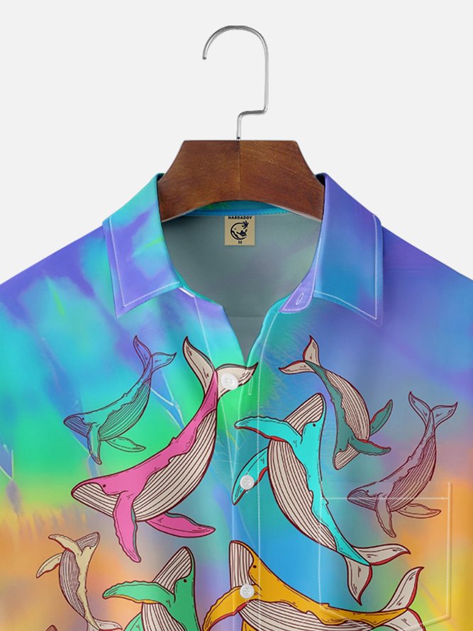 Hardaddy x Stephen Wade Moisture Wicking Gradient Whale Chest Pocket Hawaiian Shirt