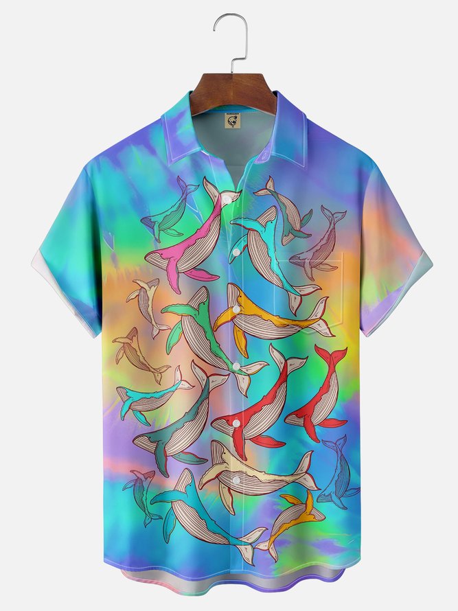 Hardaddy x Stephen Wade Moisture Wicking Gradient Whale Chest Pocket Hawaiian Shirt