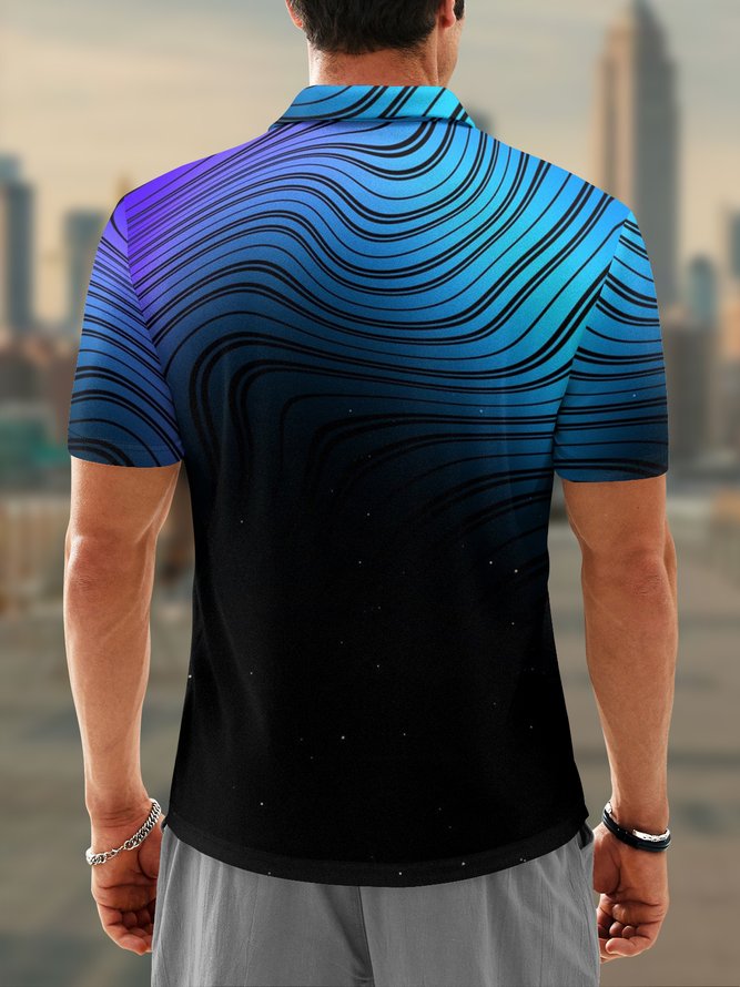 Moisture Wicking 3D Gradient Abstract Stripes Short Sleeve Golf Polo