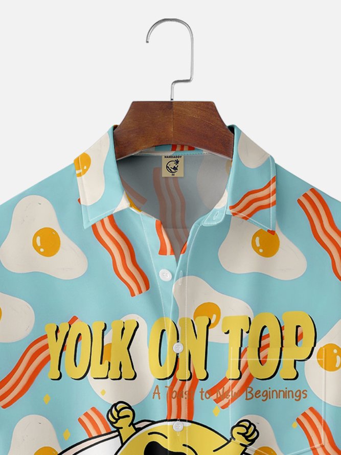Hardaddy x Kimprut Imut Moisture Wicking Poached Eggs Toast Bacon Chest Pocket Hawaiian Shirt