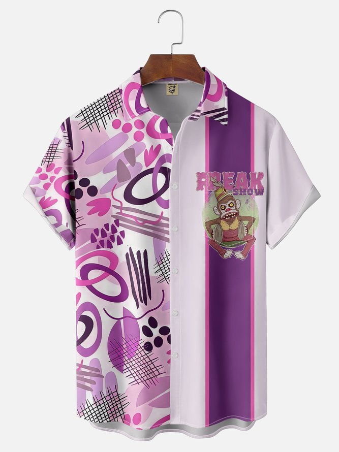 Hardaddy x Marcio Lima Moisture Wicking Circus Monkey Geometric Chest Pocket Hawaiian Shirt