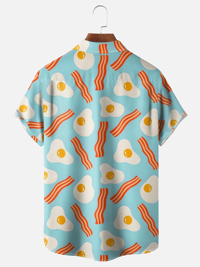 Hardaddy x Kimprut Imut Moisture Wicking Poached Eggs Toast Bacon Chest Pocket Hawaiian Shirt