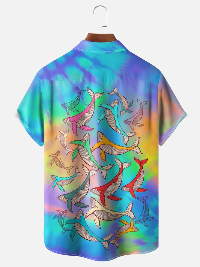 Hardaddy x Stephen Wade Moisture Wicking Gradient Whale Chest Pocket Hawaiian Shirt