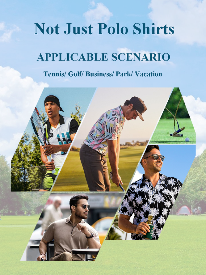 Moisture Wicking Gradient Color Leaves Short Sleeve Golf Polo