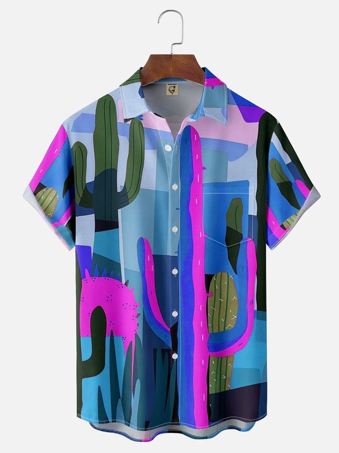 Moisture-wicking Cactus Chest Pocket Hawaiian Shirt