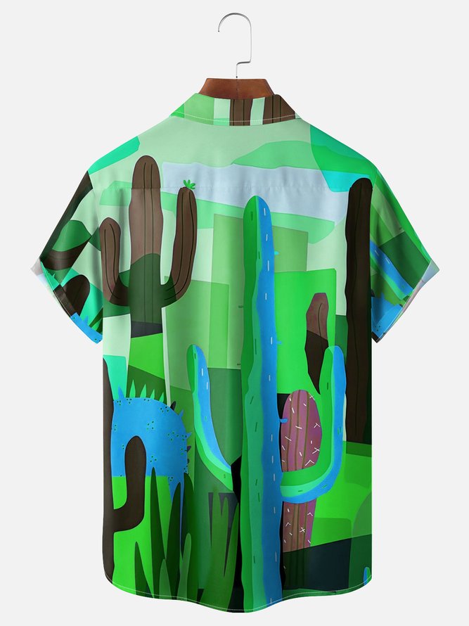 Moisture-wicking Cactus Chest Pocket Hawaiian Shirt