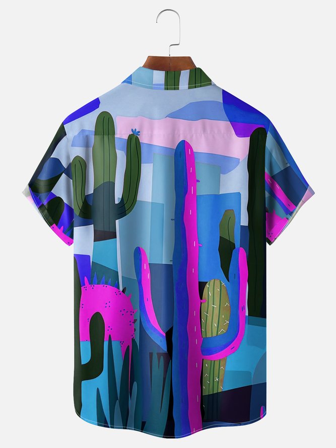 Moisture-wicking Cactus Chest Pocket Hawaiian Shirt