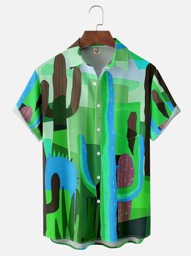 Moisture-wicking Cactus Chest Pocket Hawaiian Shirt