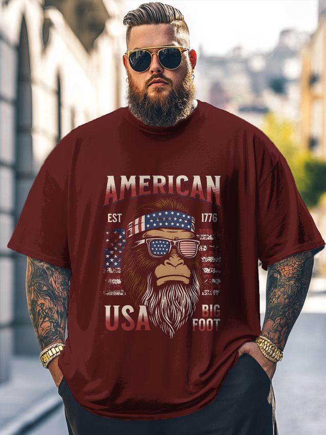 Big Size Men's Bigfoot Independence Day Loose T-shirt