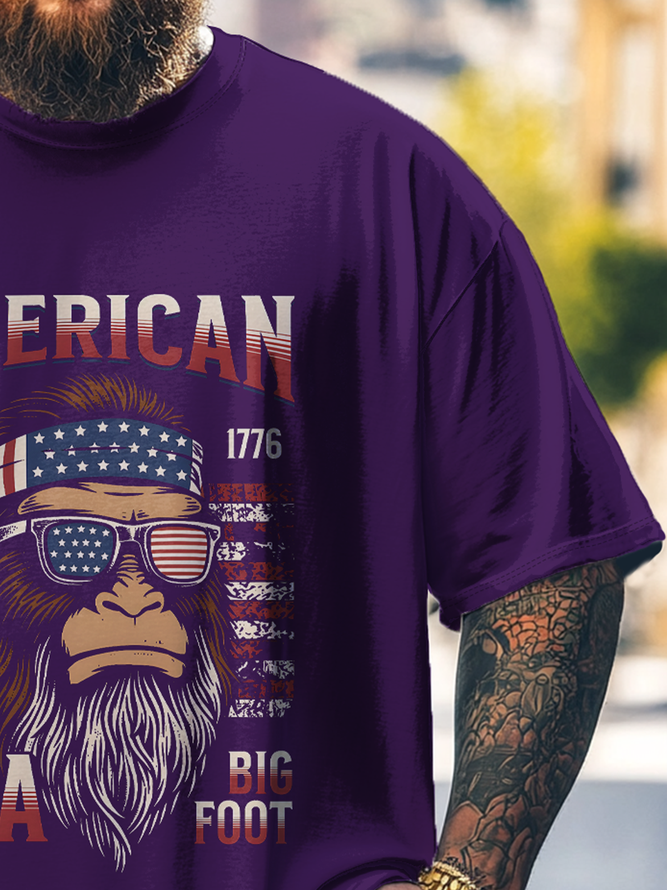 Big Size Men's Bigfoot Independence Day Loose T-shirt