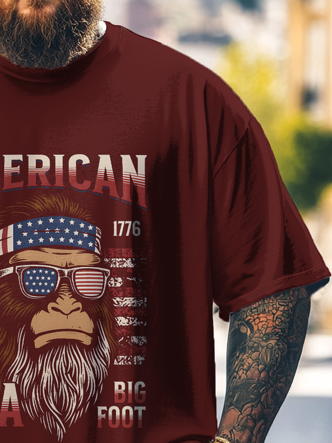 Big Size Men's Bigfoot Independence Day Loose T-shirt