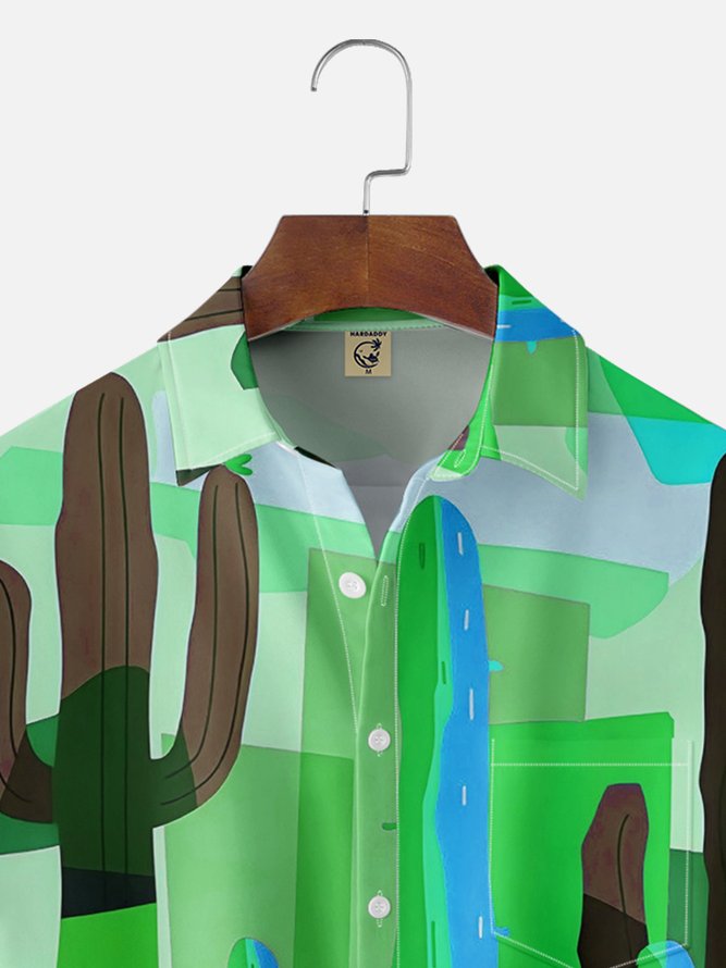 Moisture-wicking Cactus Chest Pocket Hawaiian Shirt