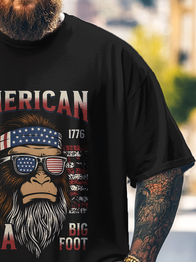 Big Size Men's Bigfoot Independence Day Loose T-shirt