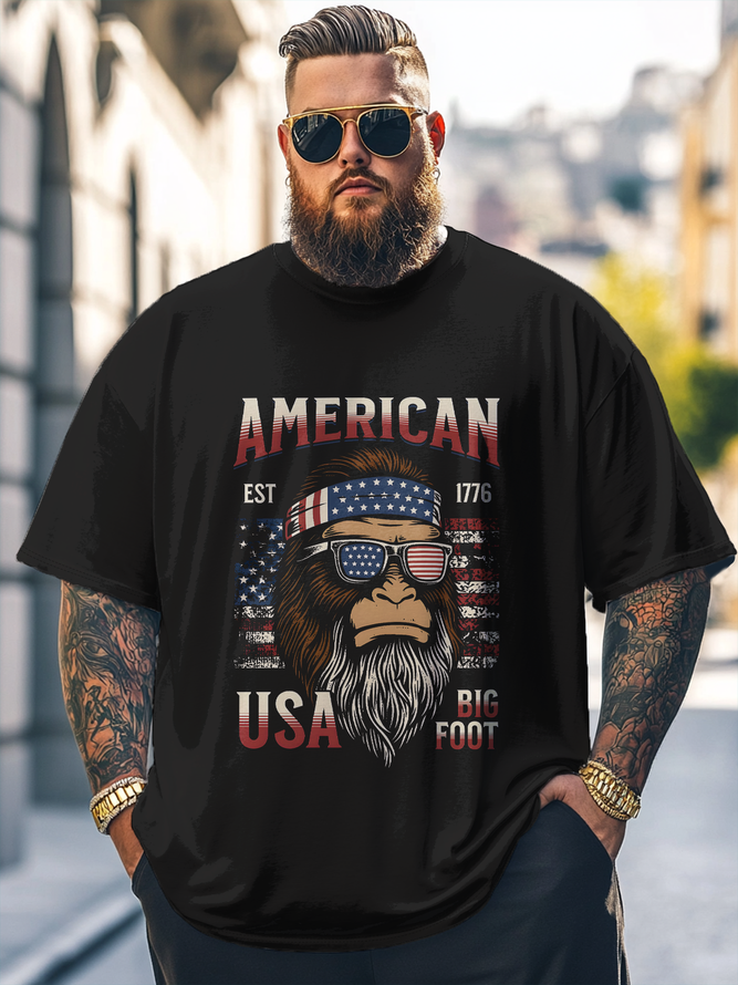Big Size Men's Bigfoot Independence Day Loose T-shirt
