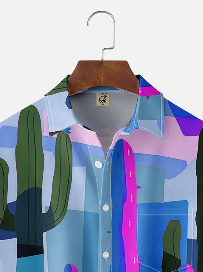 Moisture-wicking Cactus Chest Pocket Hawaiian Shirt