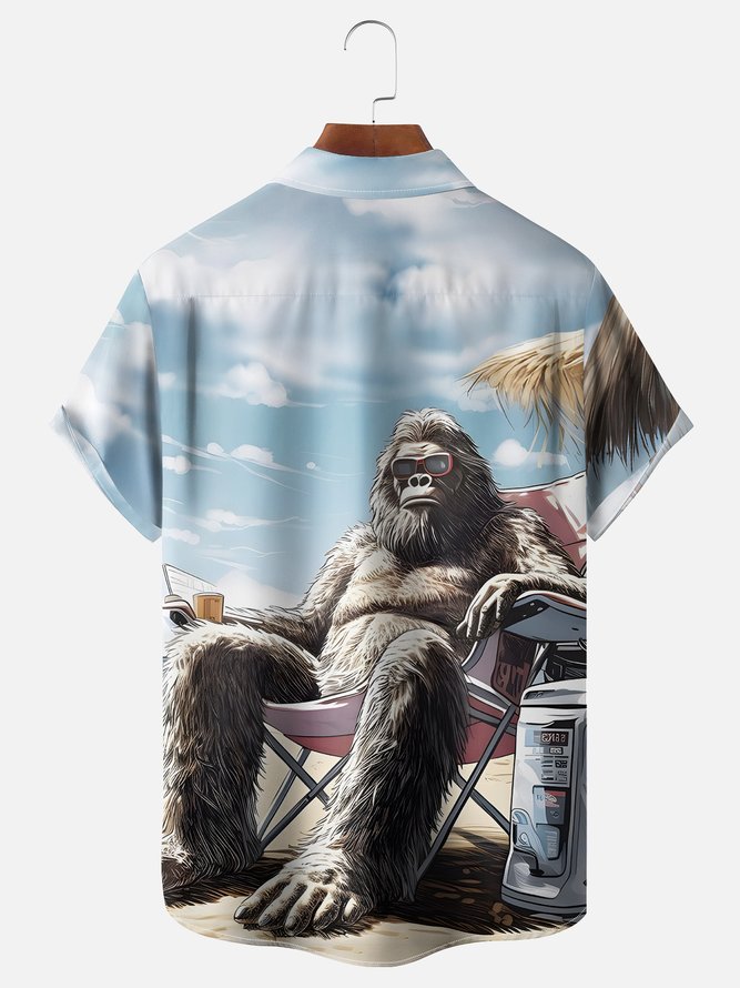 Moisture Wicking Seaside Bigfoot Chest Pocket Hawaiian Shirt