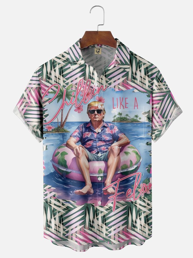Moisture Wicking Tropical Hawaii Vacation Trump Chest Pocket Hawaii Shirt