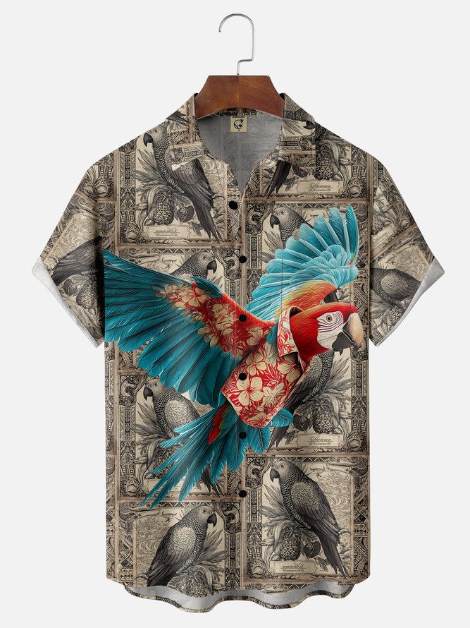Moisture-wicking Parrot Chest Pocket Hawaiian Shirt