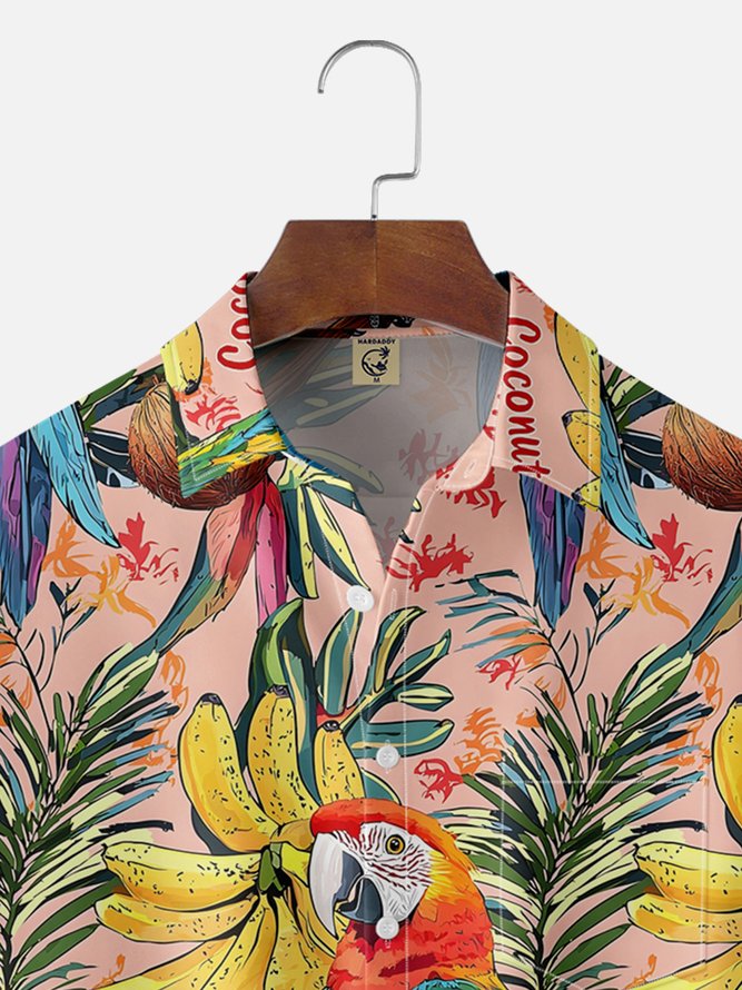 Moisture-wicking Parrot Banana Chest Pocket Hawaiian Shirt
