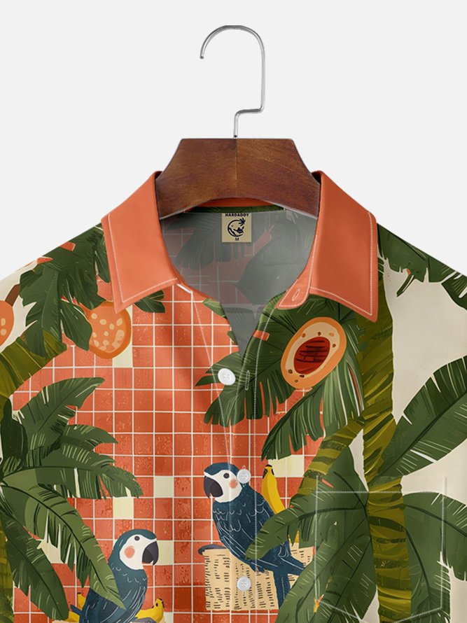 Moisture-wicking Parrot Chest Pocket Hawaiian Shirt