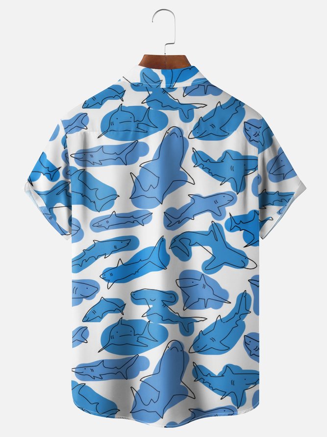 Moisture Wicking Guitar Dinosaur Shark Car Chest Pocket Hawaiian Shirt