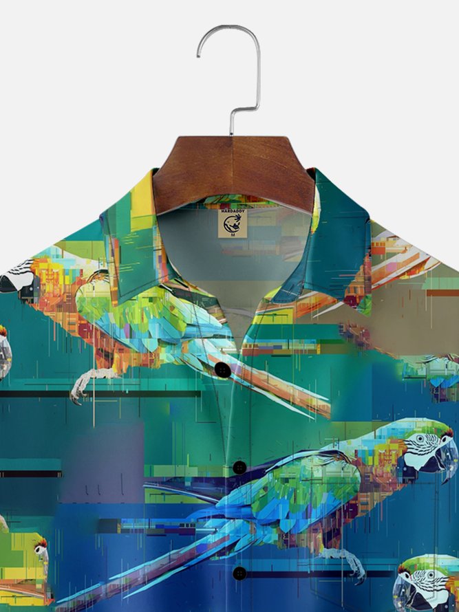 Moisture-wicking Parrot Chest Pocket Hawaiian Shirt
