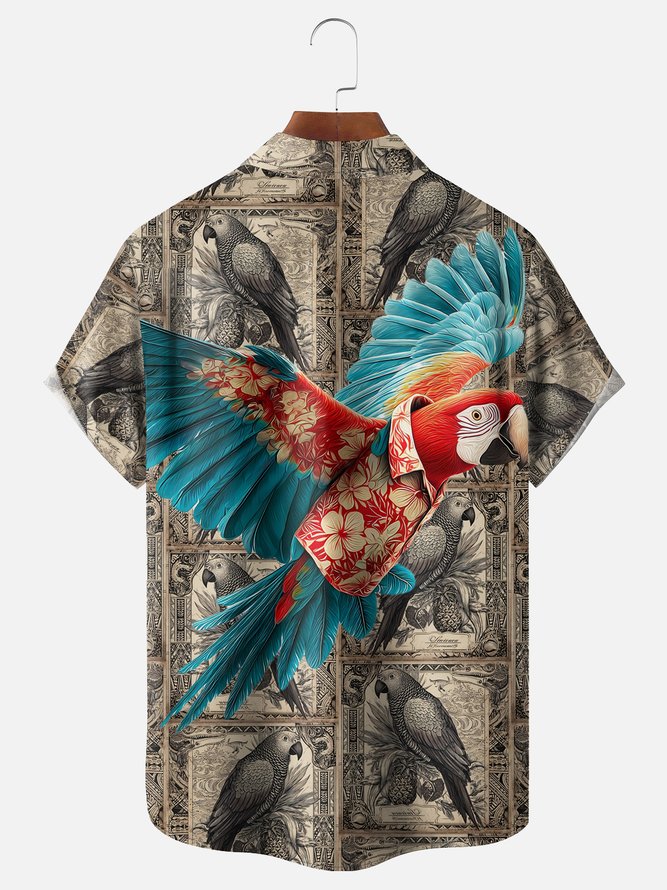 Moisture-wicking Parrot Chest Pocket Hawaiian Shirt