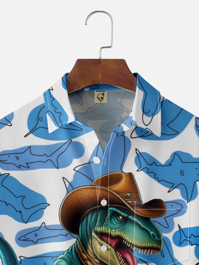 Moisture Wicking Guitar Dinosaur Shark Car Chest Pocket Hawaiian Shirt