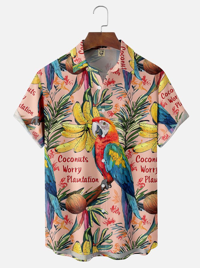 Moisture-wicking Parrot Banana Chest Pocket Hawaiian Shirt
