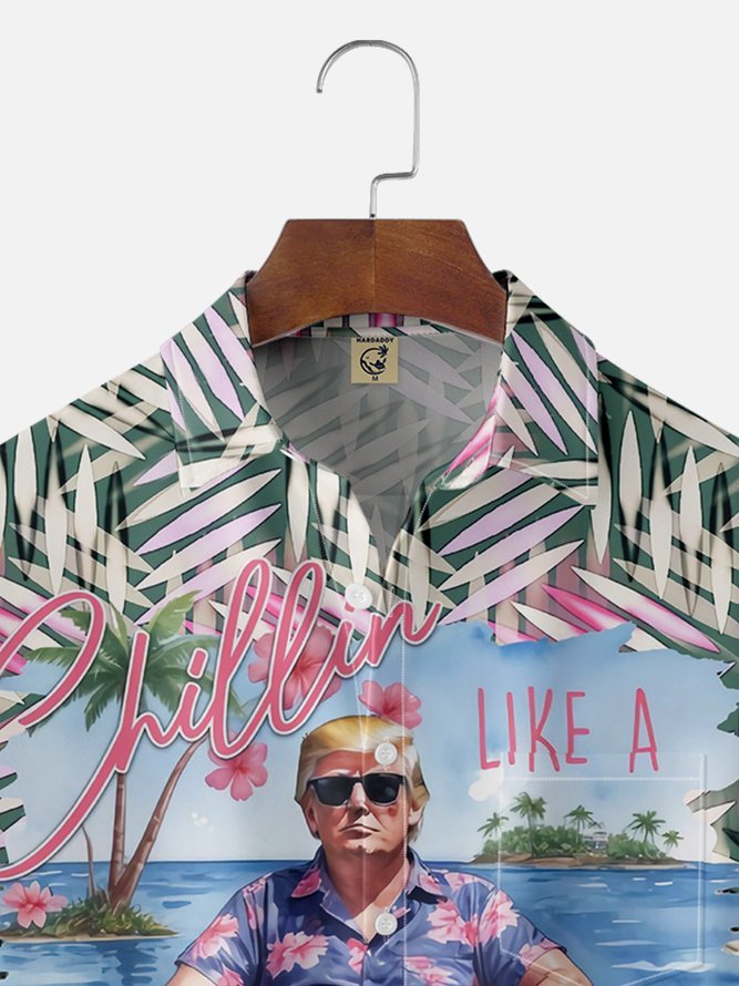 Moisture Wicking Tropical Hawaii Vacation Trump Chest Pocket Hawaii Shirt